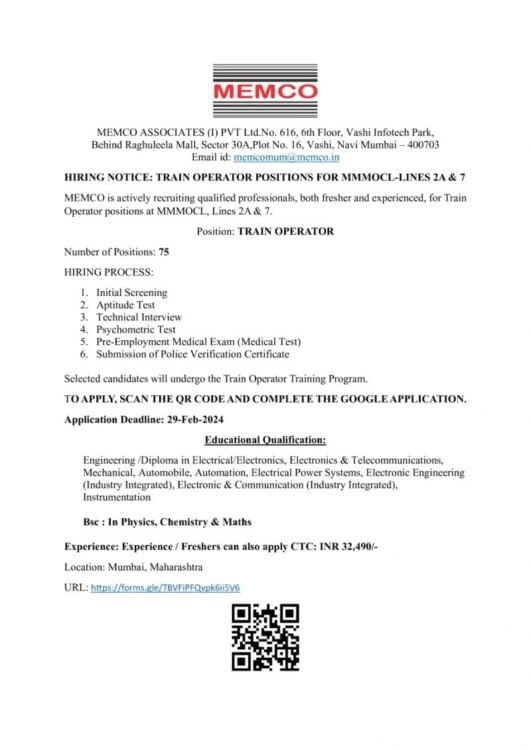 MEMCO Associates Pvt. Ltd. Recruitment 2024 | Apply Now -Diploma