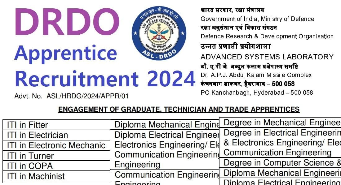 DRDO ASL Recruitment 2024