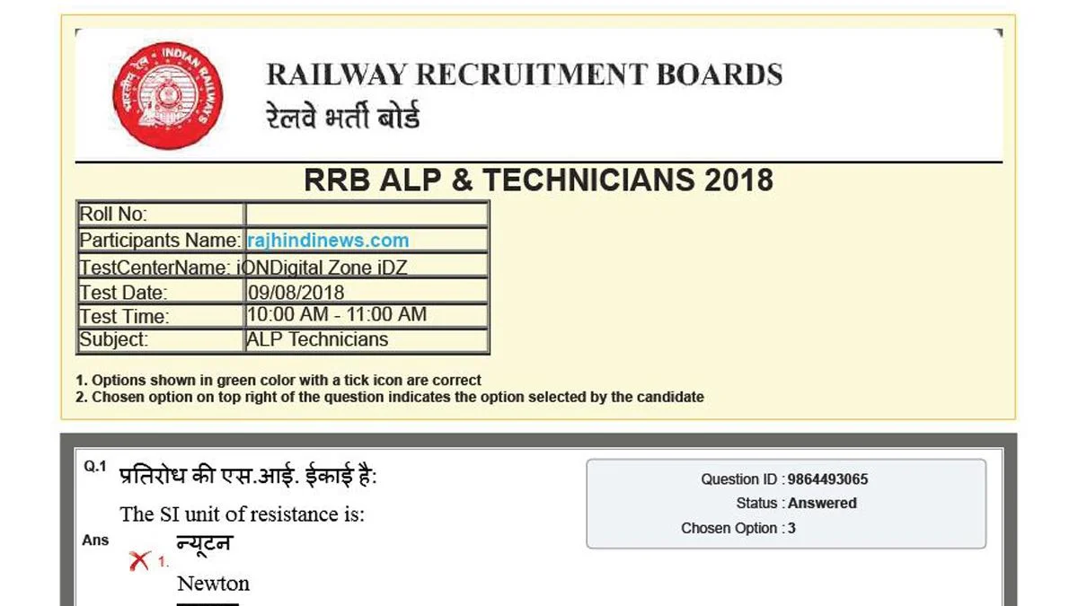 RRB Technician 2018 Paper