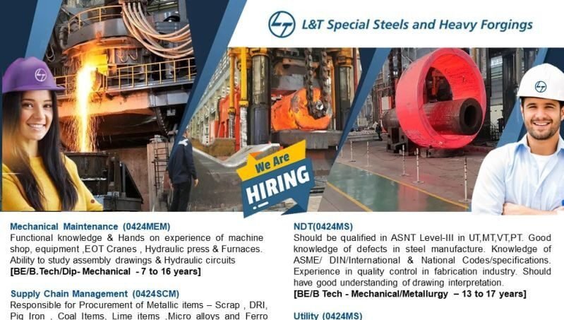 L&T Special Steels and Heavy Forgings Announces Recruitment Drive for 2024