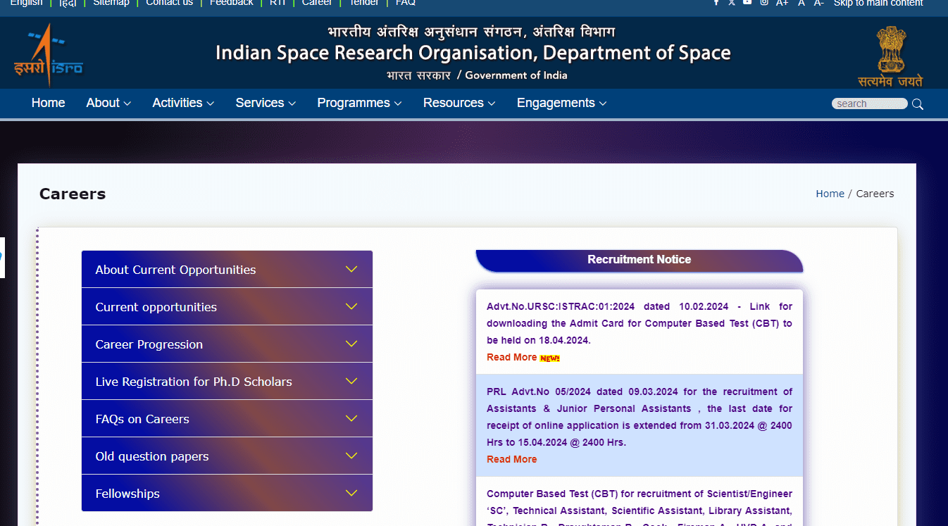 ISRO Junior Personal Assistant Recruitment 2024 | Apply Link for Diploma/Graduate candidates